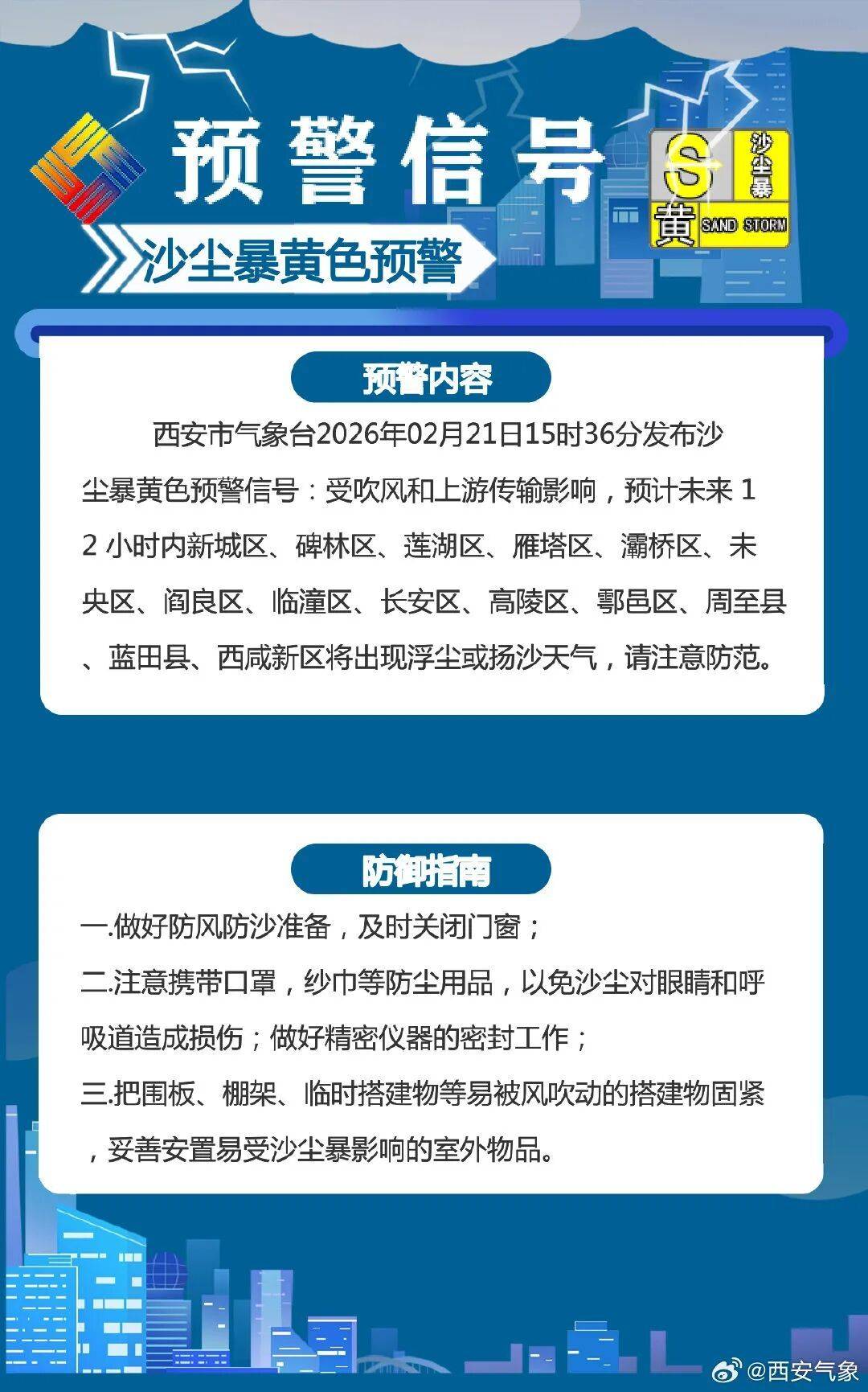 關好門窗！關好門窗！西安釋出沙塵暴黃色預警→