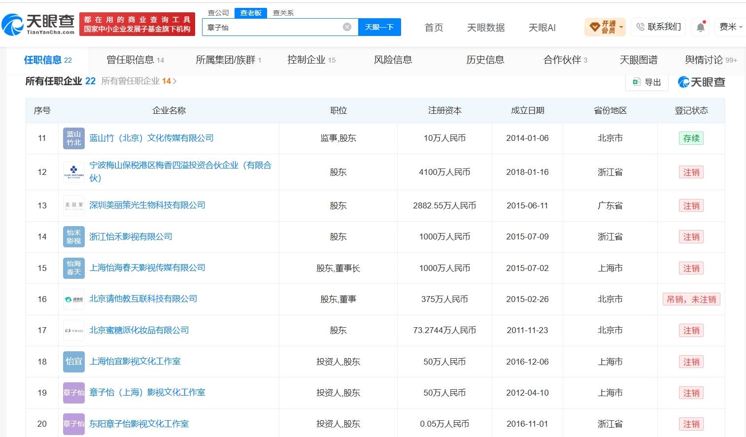 章子怡已成立多家科技公司