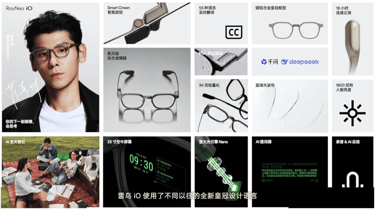 雷鳥iO AI眼鏡釋出：支援即時提示、全天智記，首發價2349元