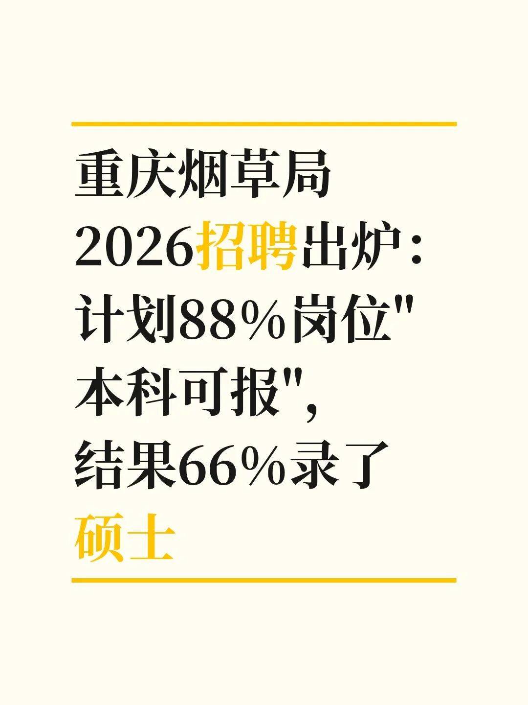 重慶菸草局2026招聘出爐：計劃88%崗位"本科